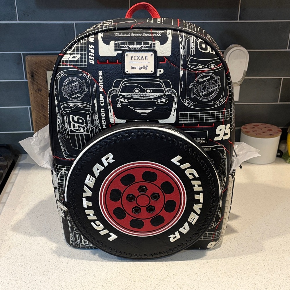 Loungefly Pixar Cars Black and White Backpack
